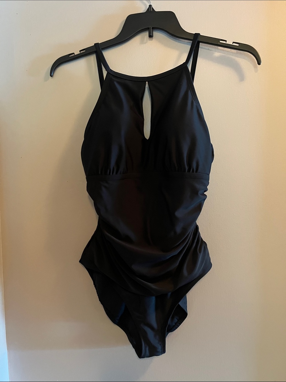 Ellen Tracy Swimsuit Black Keyhole High-Neck One-Piece Swimsuit w/ skirt